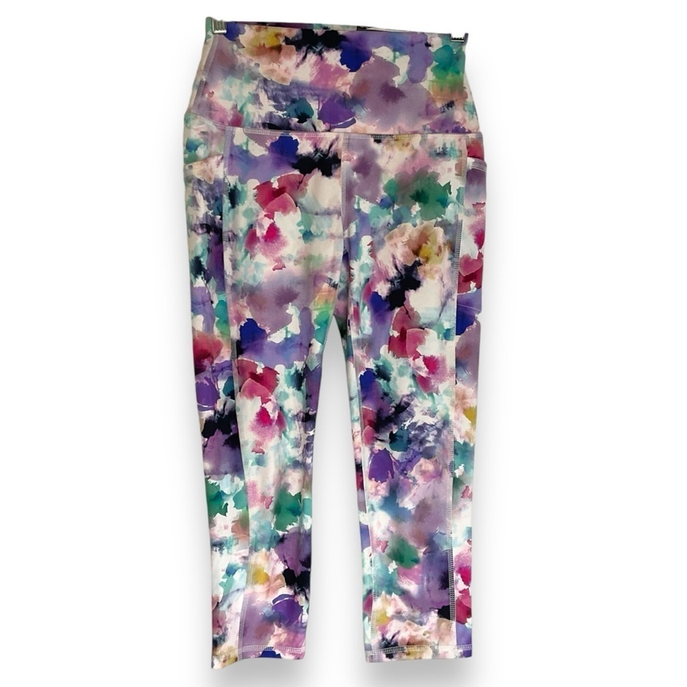 RBX Active Leggings Watercolour Multi Colourful‎ Rainbow Capri Pants Small NWT